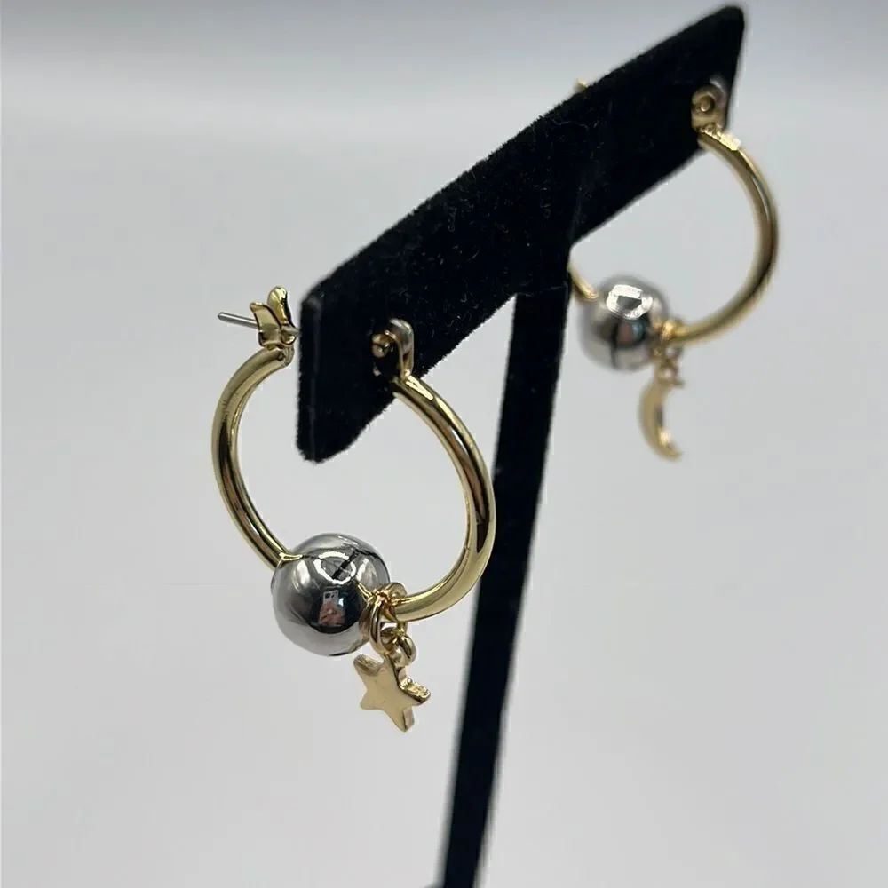 Gold Tone 1" Hoops w/ Ball (silver-tone) & Moon and Star (gold-tone)